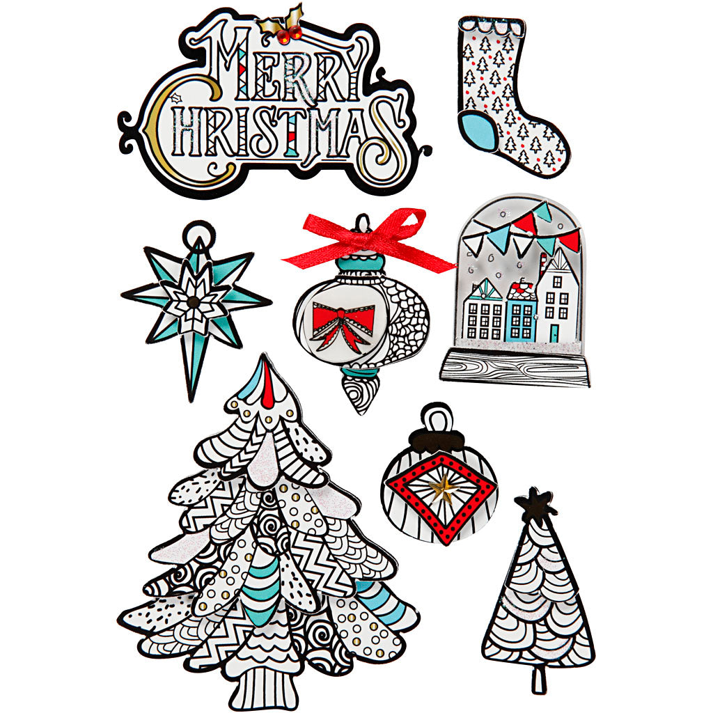 3D Stickers, christmas motifs, H: 32-80 mm, W: 25-65 mm, 8 pc