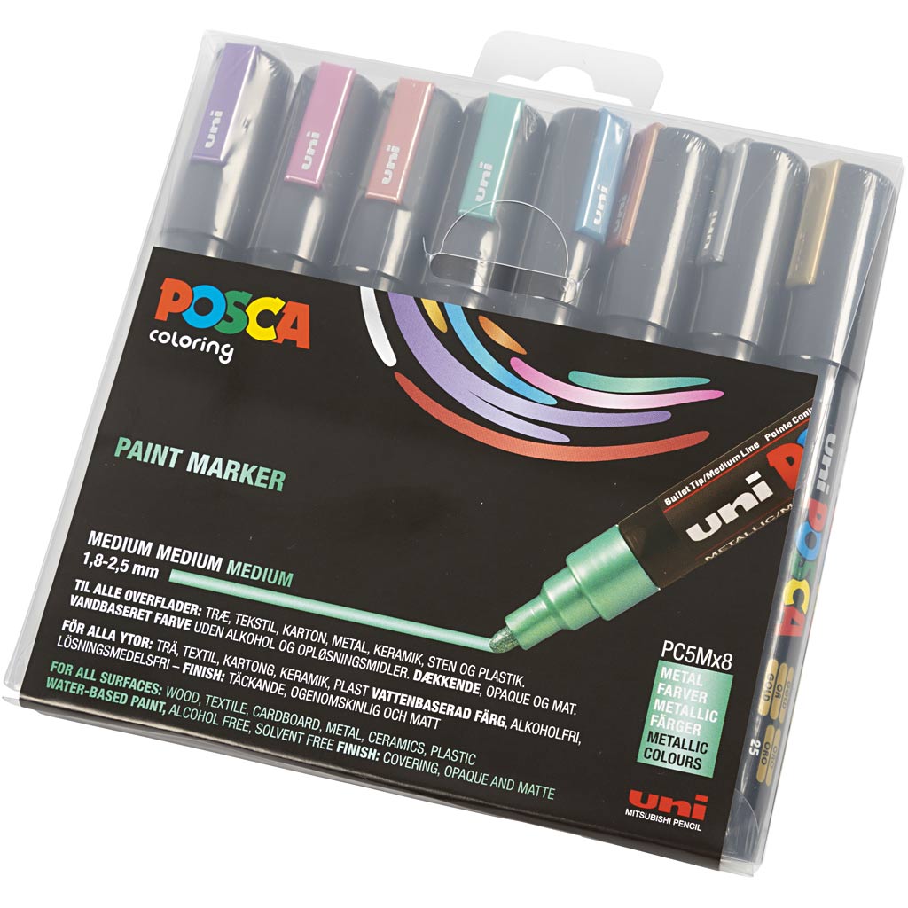 Posca Marker , Nr. PC-5M, Strichstärke 2,5 mm, Medium, Metallic-Farben, 8 Stk/ 1 Pck [HOB-276901]
