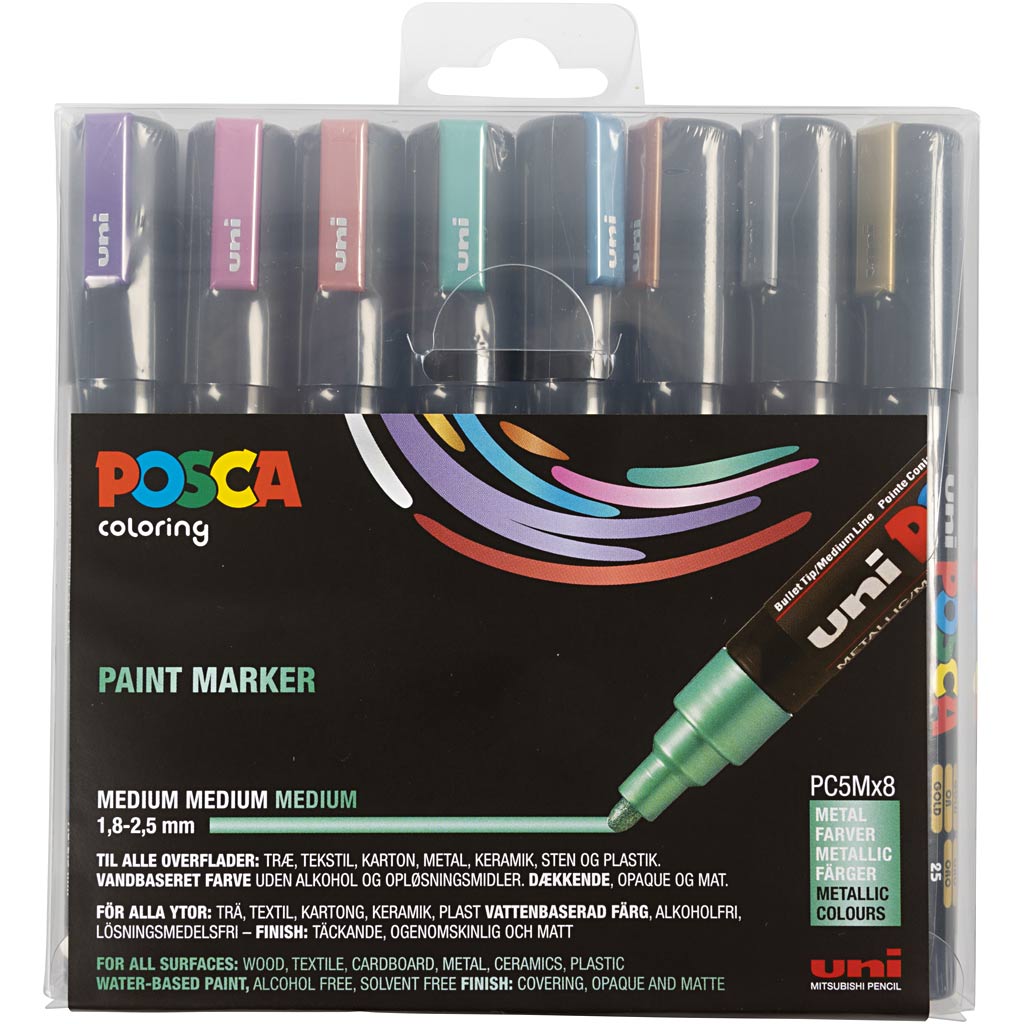 Posca Marker , Nr. PC-5M, Strichstärke 2,5 mm, Medium, Metallic-Farben, 8 Stk/ 1 Pck [HOB-276901]