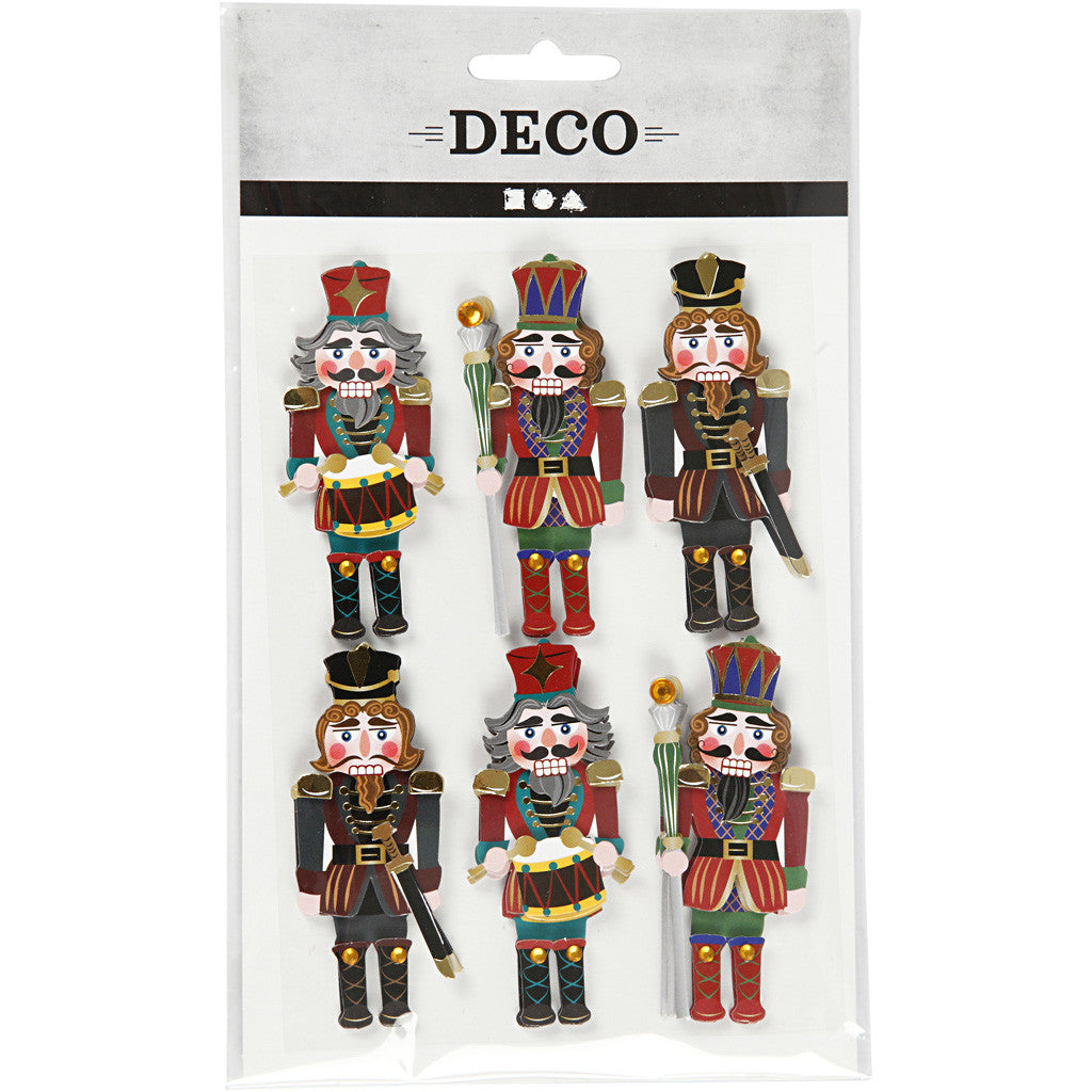 3D Sticker, Nussknacker, H 75 mm, B 30 mm, Dicke 7 mm, 6 Stk/ 1 Pck [HOB-27697]