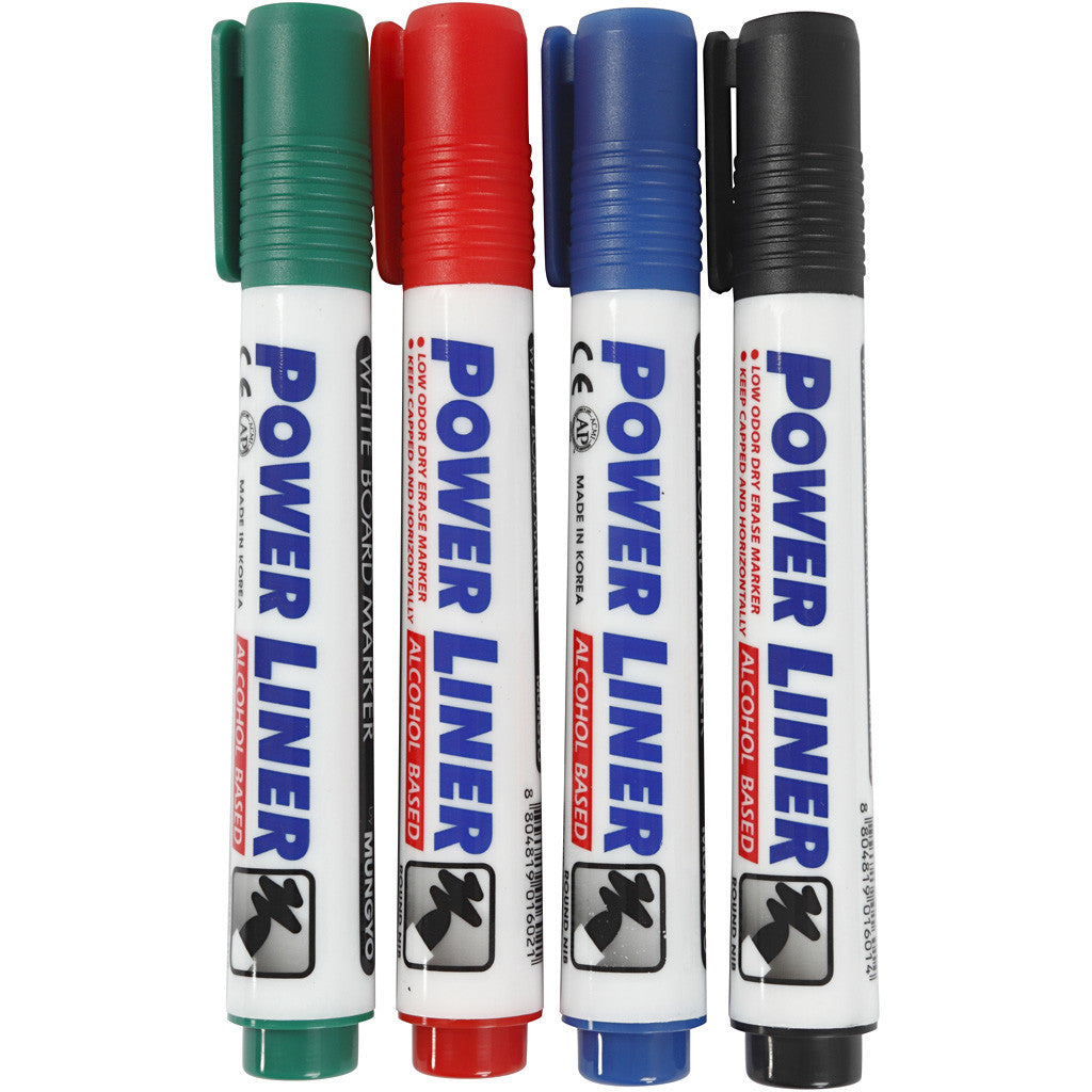 Whiteboard Marker, Strichstärke 4 mm, Schwarz, Blau, Grün, Rot, 4 Stk/ 1 Pck [HOB-28250]