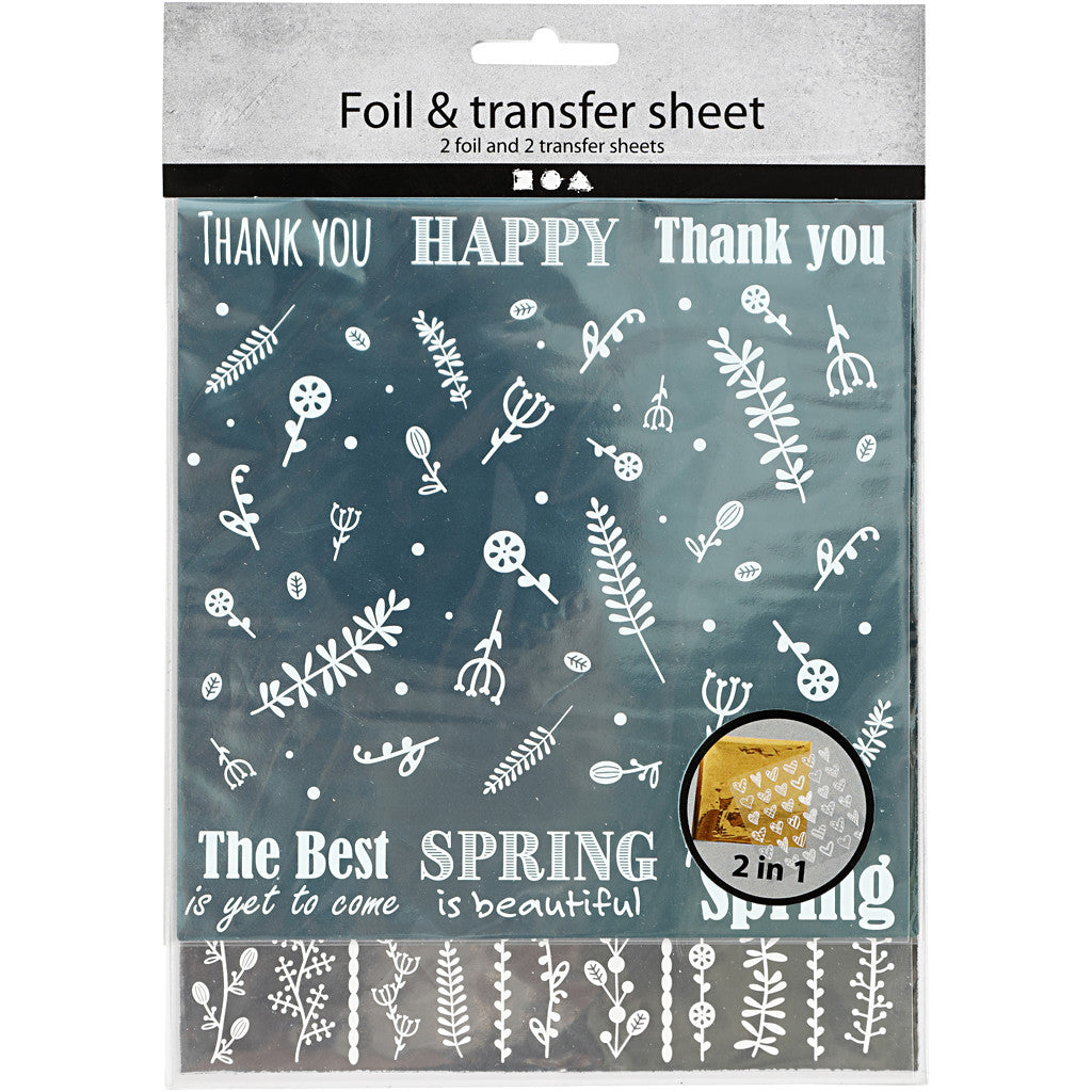 Dekofolie mit Transferblatt, Frühlingsblumen, Blatt 15x15 cm, Silber, Türkis, 2x2 Bl./ 1 Pck [HOB-283554]