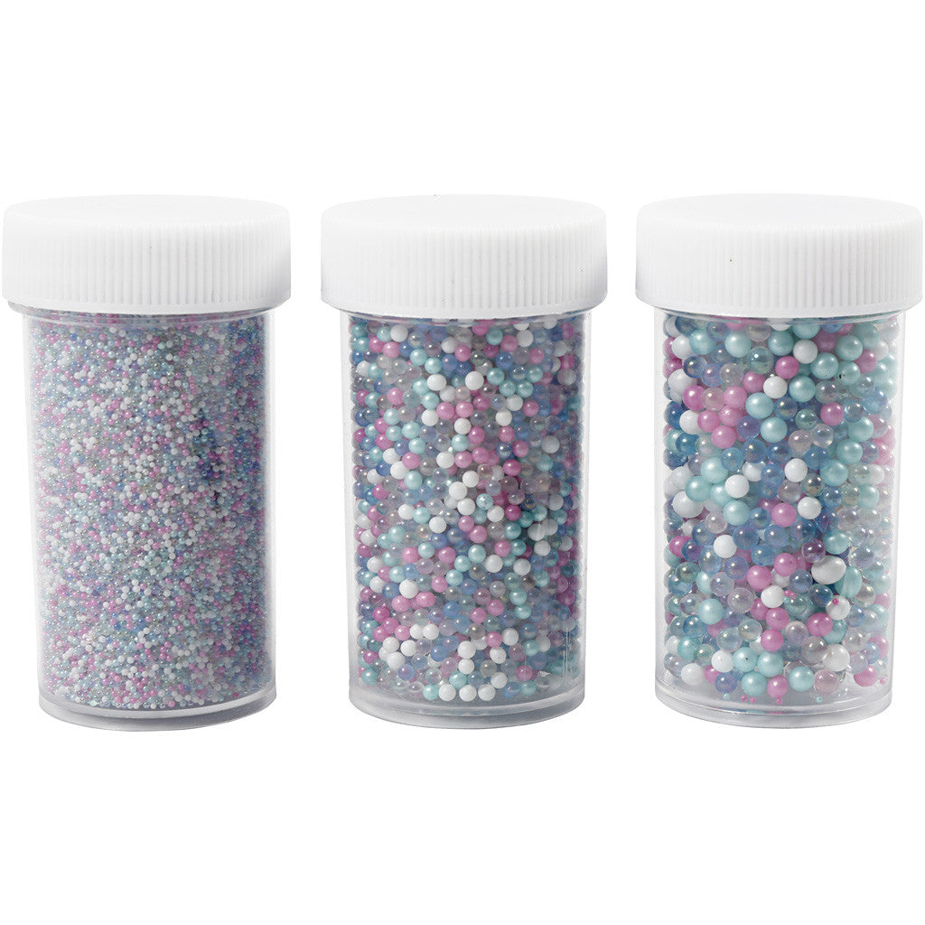 Mini Beads - Sortiment, Größe 0,6-0,8+1,5-2+3 mm, Pastellfarben, 3x45 g/ 1 Pck [HOB-28386]