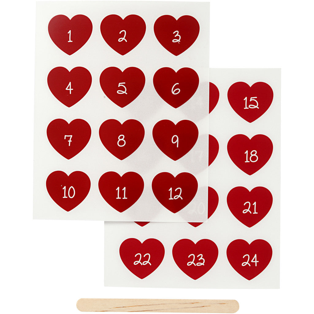 Rub-on Stickers, Adventkalender-Zahlen, H 32 mm, B 28 mm, Blatt 12,2x15,3 cm, Rot, 1 Pck [HOB-283960]