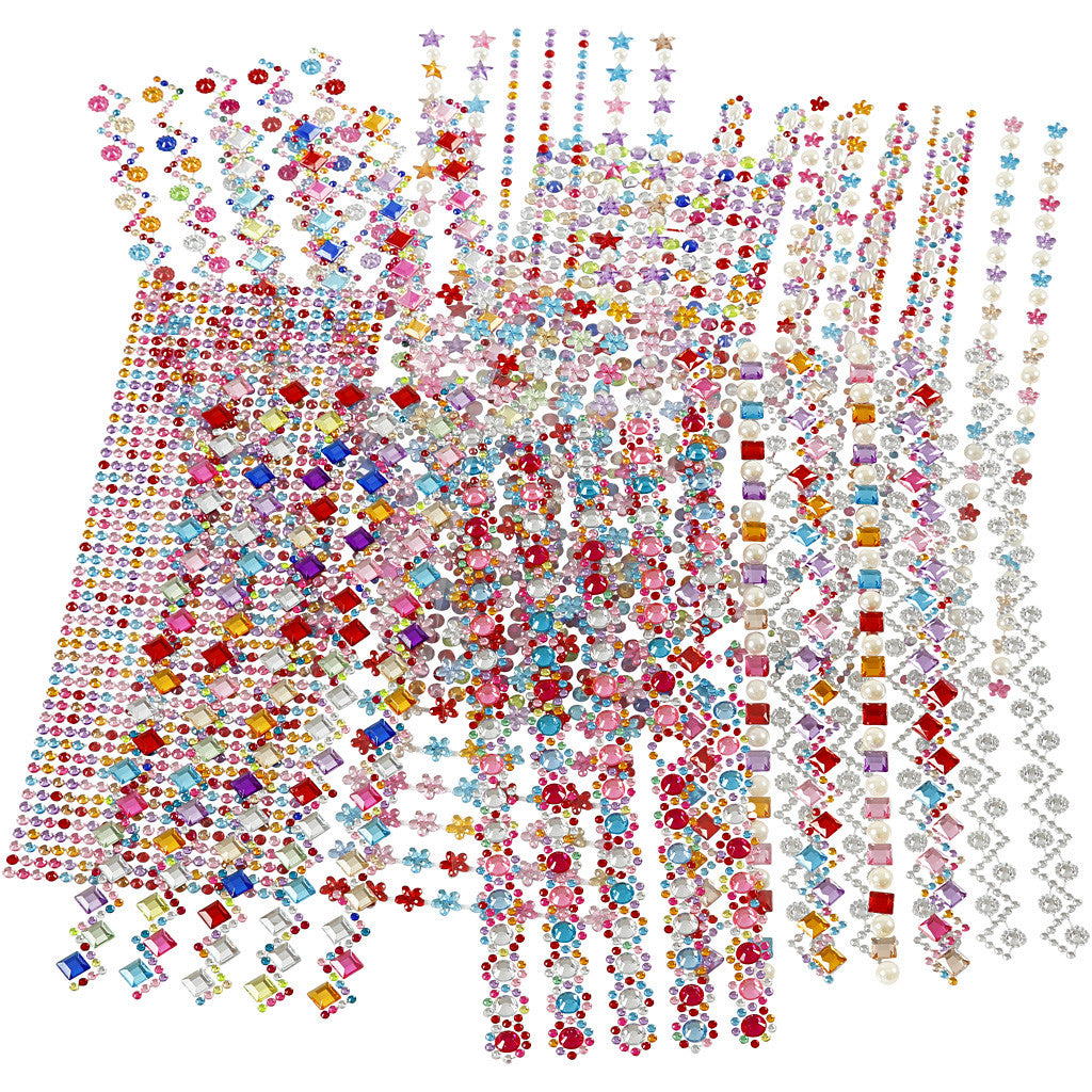 Strassstein-Sticker, D 2-10 mm, Blatt 27x9 cm, Inhalt kann variieren , 12 Bl. sort./ 1 Pck [HOB-28402]