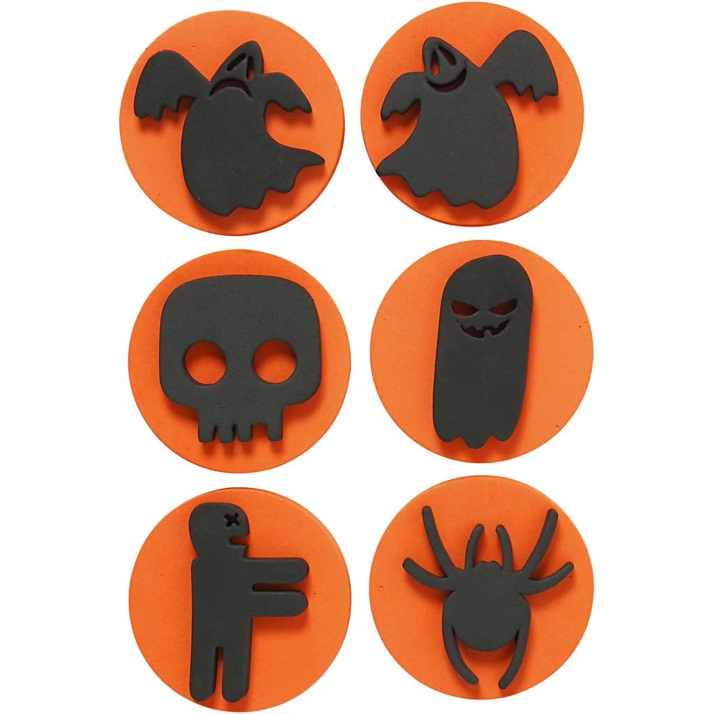 Moosgummi-Stempel, Halloween, D 7,5 cm, Dicke 2,5 cm, 6 Stk/ 1 Pck [HOB-28553]