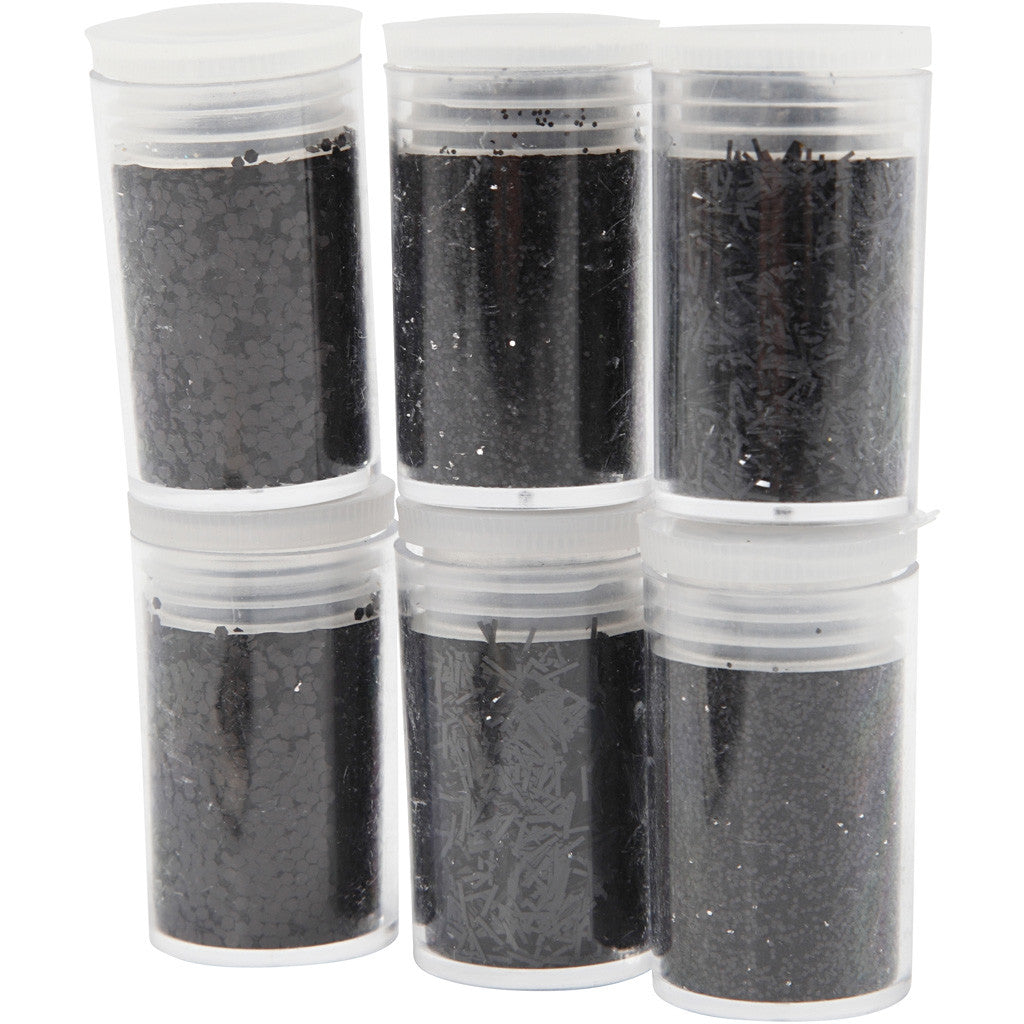 Glitter-/Pailletten-Sortiment, Schwarz, 6x5 g/ 1 Pck [HOB-28587]