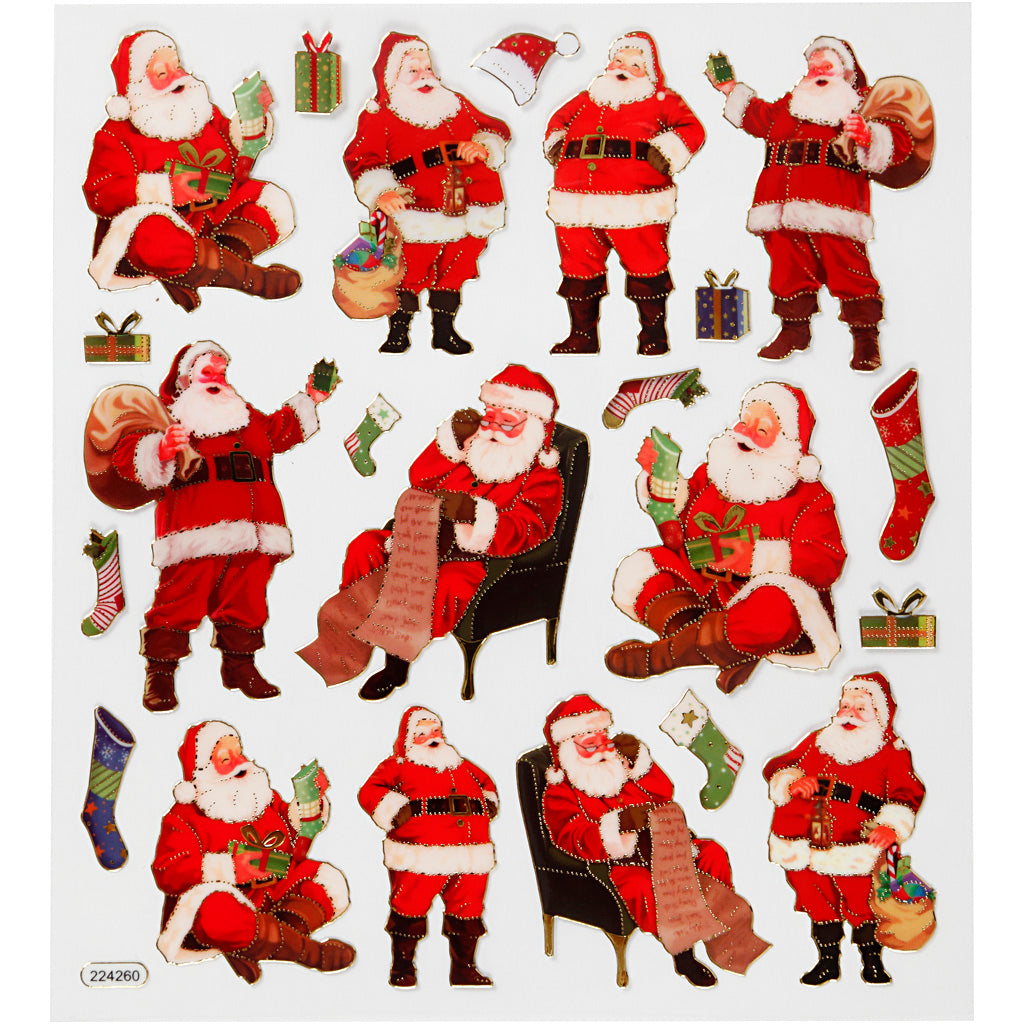 Stickers, Traditional Father Christmases, sheet 15x16,5 cm, ca. 22 pc, 1 sheet