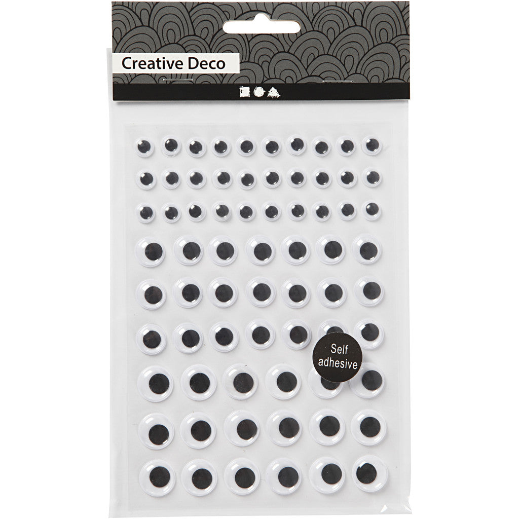 Wackelaugen, selbstklebend, D 8+12+14 mm, Weiß, 69 Stck., 1 Bl. [HOB-28997]