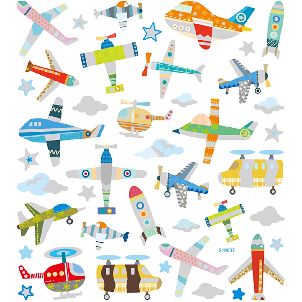 Stickers, air planes and helicopters, sheet 15x16,5 cm, ca. 42 pc, 1 sheet