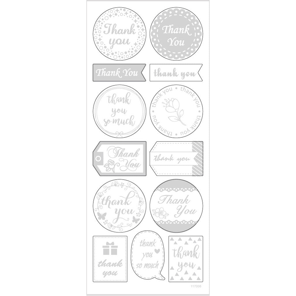 Sticker mit Sternen, Thank you, Blatt 10x24 cm, ca. 13 Stk, Silber, 1 Bl. [HOB-29141]