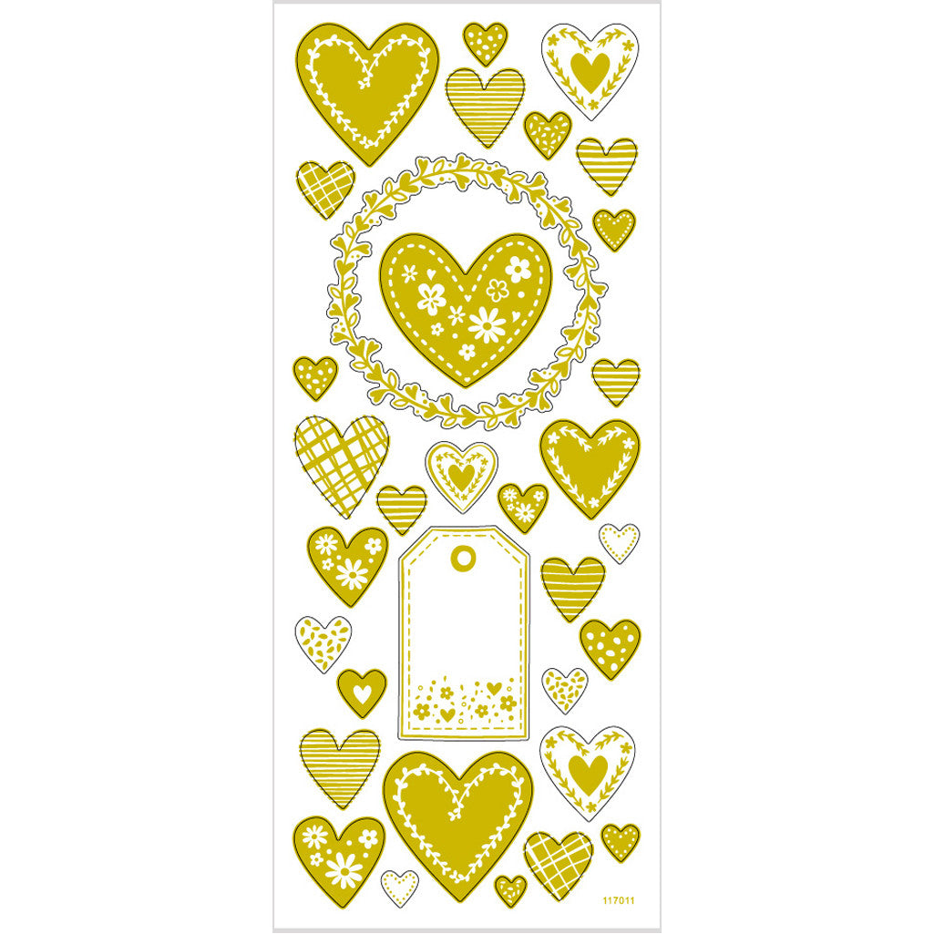 Sticker 'Thank you', Herzen, Blatt 10x24 cm, ca. 33 Stk, Gold, 1 Bl. [HOB-29151]