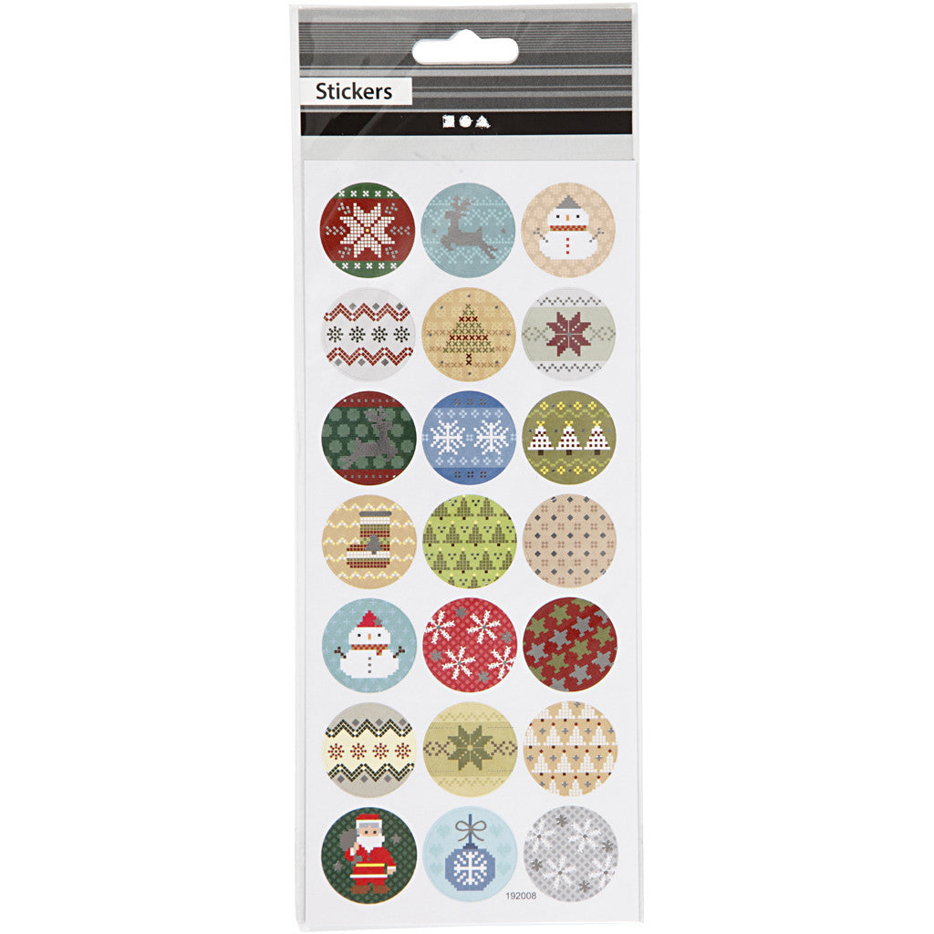 Sticker mit Weihnachtsmotiven, Weihnachtliche Stickerei, Blatt 10x23 cm, ca. 21 Stk, 1 Bl. [HOB-29162]