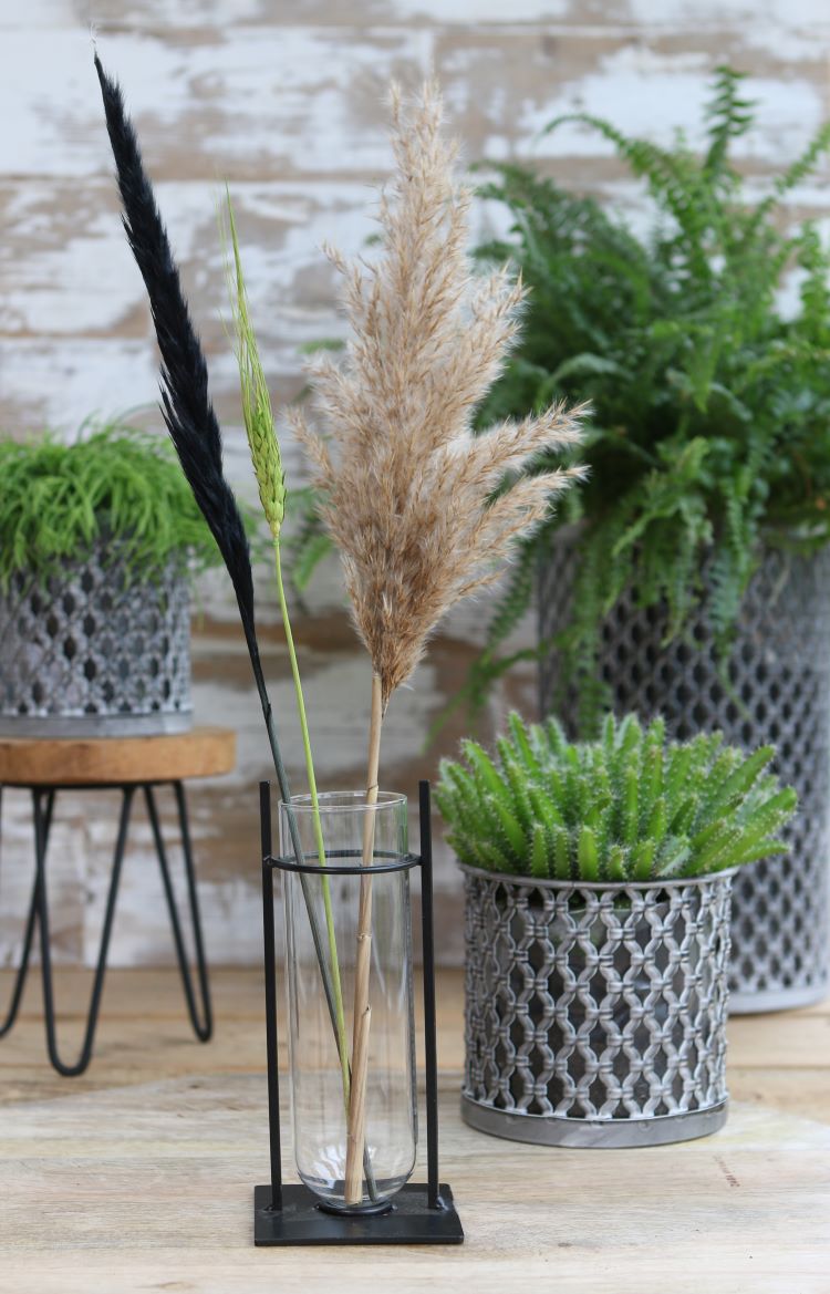 Zylindervasen in Metallhalterung | H: 17.5cm (4 Stück) [IFS-29234]