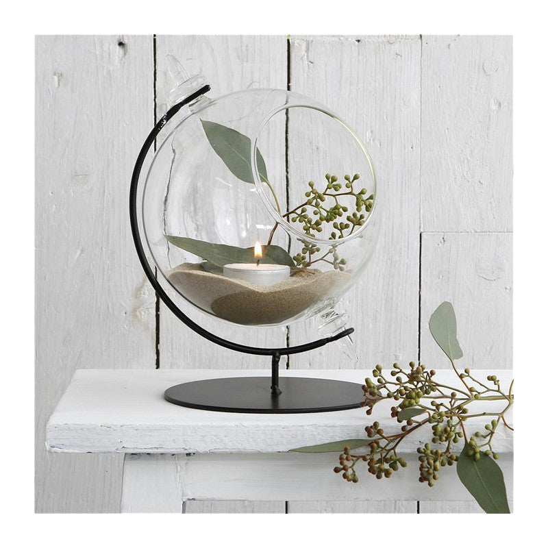 Glaskugel für Teelicht mit Ständer Ø 15 cm, H. 21 cm (1 Stück) [IFS-29292]