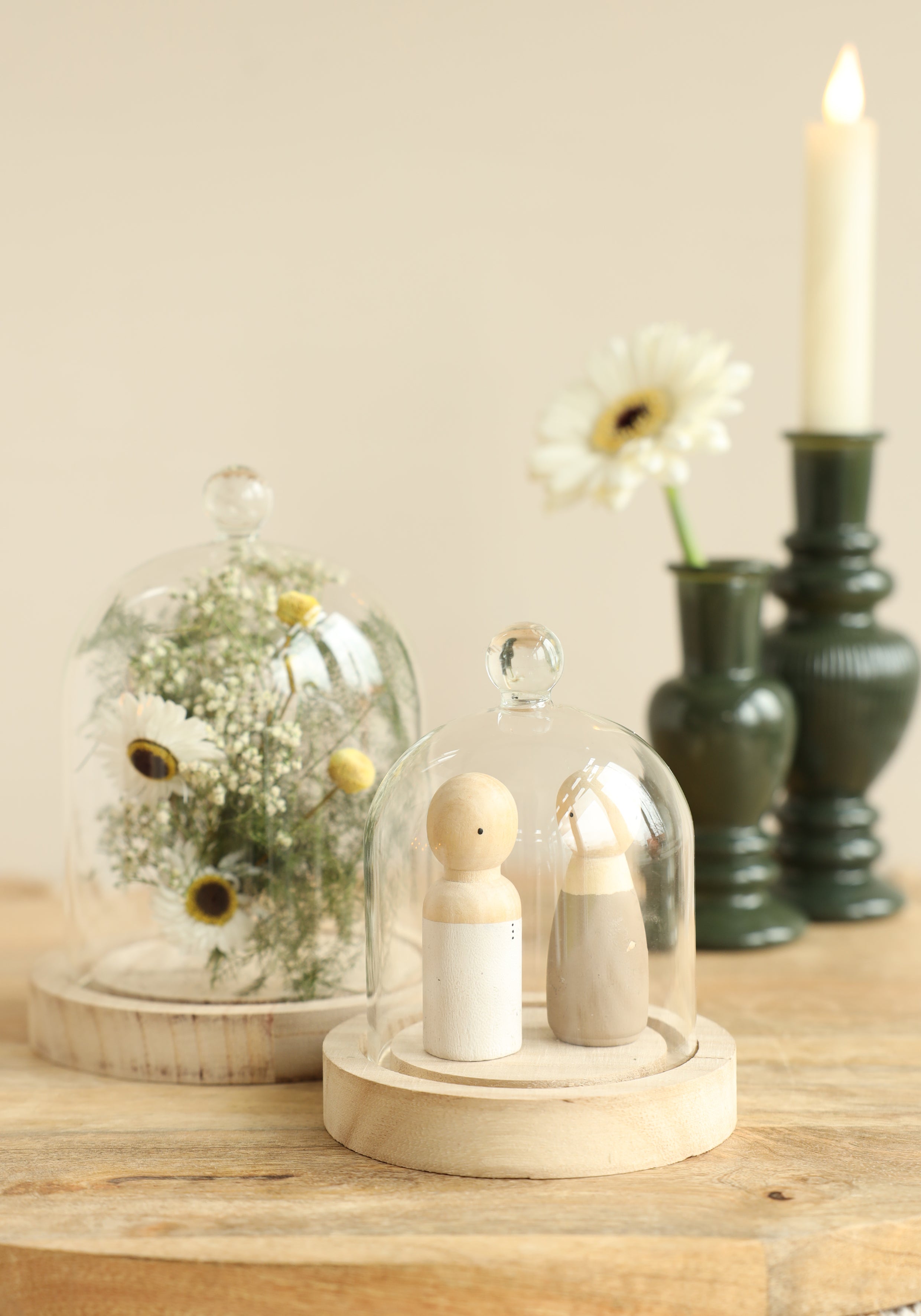 Glashaube mit Glasknopf mit Holzsockel Ø12 h.15 cm (1 Stk.) [IFS-29312]