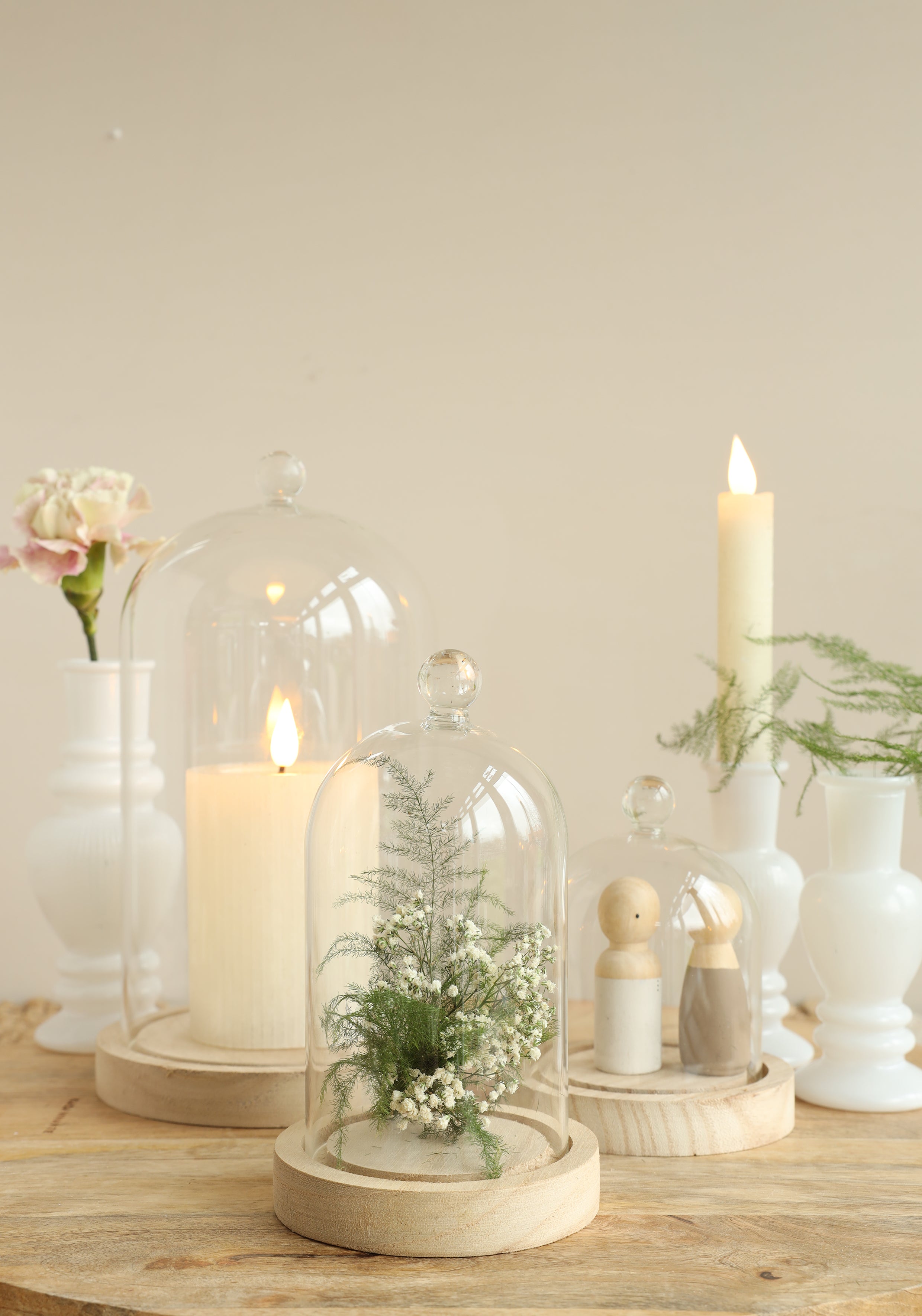 Glashaube mit Glasknopf mit Holzsockel Ø14 h.23,5 cm (1 Stk.) [IFS-29314]