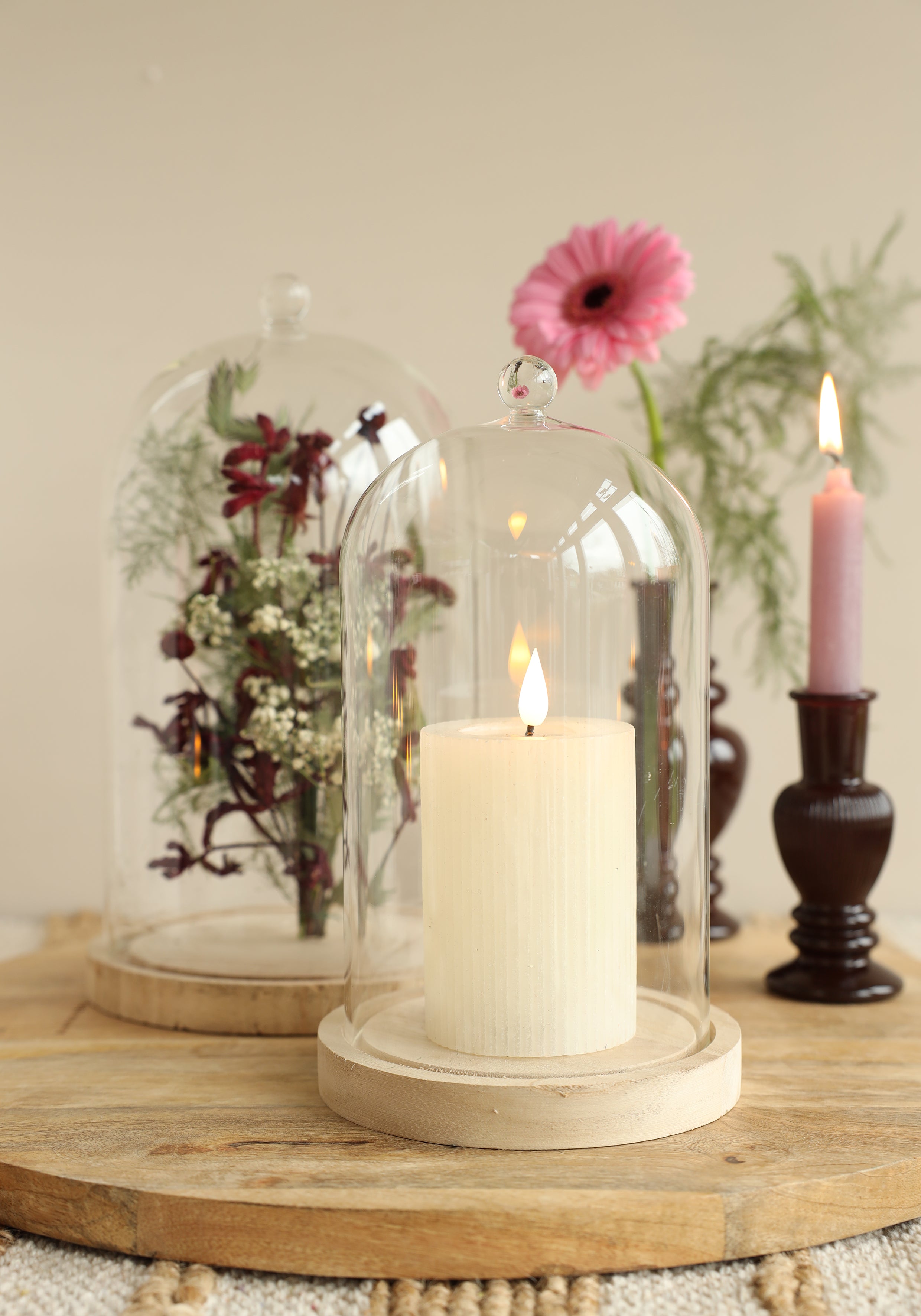 Glashaube mit Glasknopf mit Holzsockel Ø17 h.28 cm (1 Stk.) [IFS-29315]