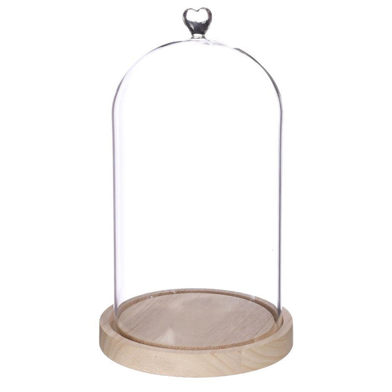 Glasglocke mit herzförmigem Holzsockel, Ø 17 cm, H. 30 cm (1 Stück) [IFS-29365]