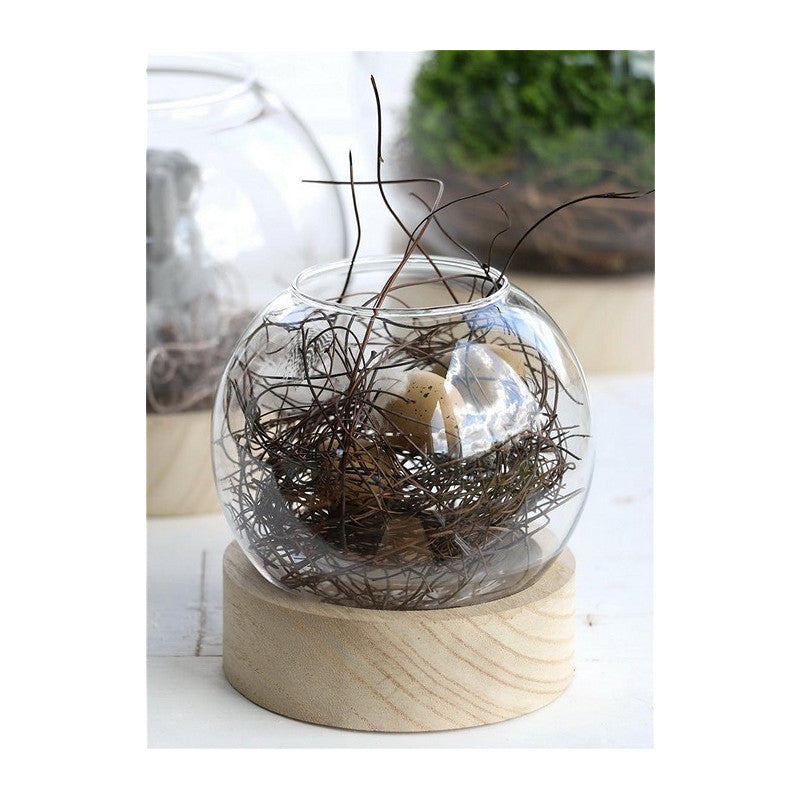Glaskugelvase mit Holzsockel, Ø 10 cm, H. 11 cm (1 Stück) [IFS-29411]