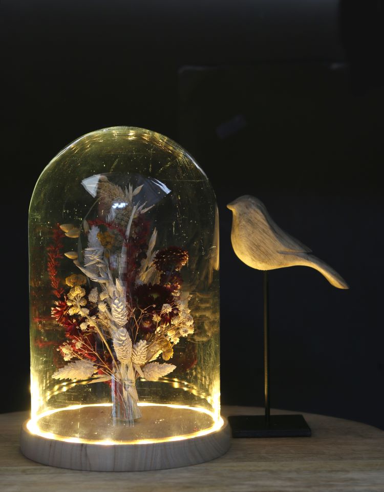 LED-Glasgefäße mit Holzsockel Ø17cm (1 Stück) [IFS-29495]