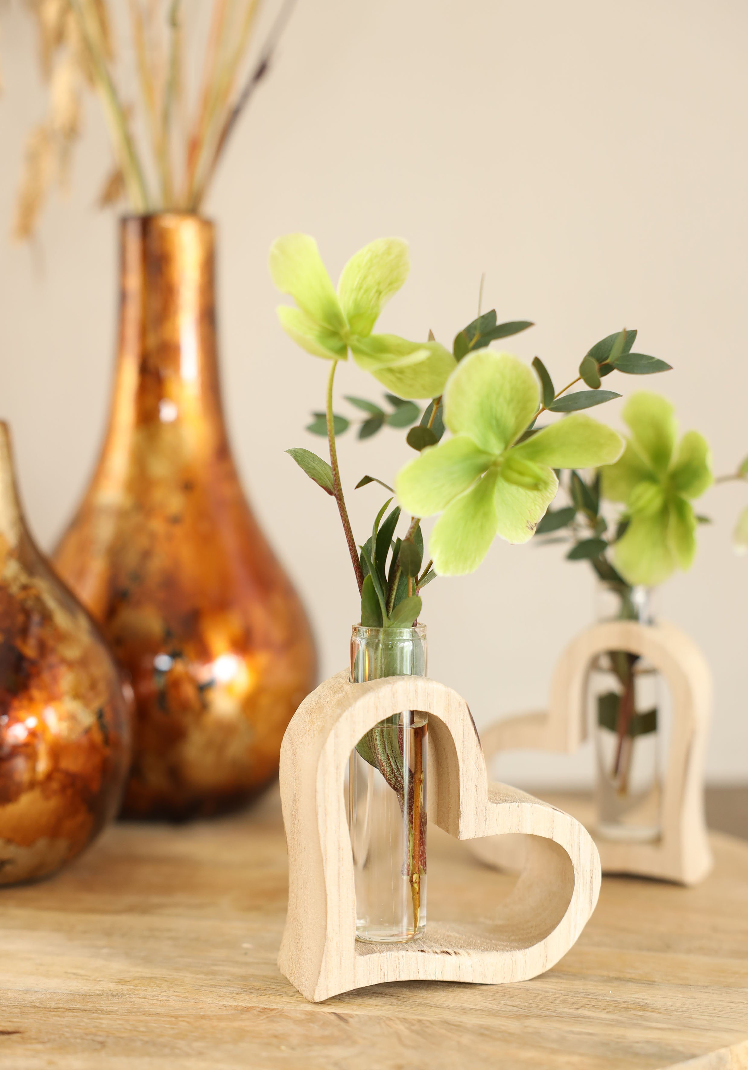 Holzherz mit Reagenzglas 10 x 5 h.11 cm (6 Stk.) [IFS-29638]