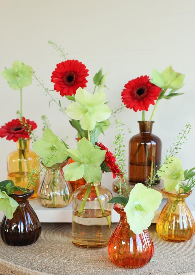 Glasflaschen Ø7 h: 9 cm assorti Farben (12 Stück) [IFS-29808]