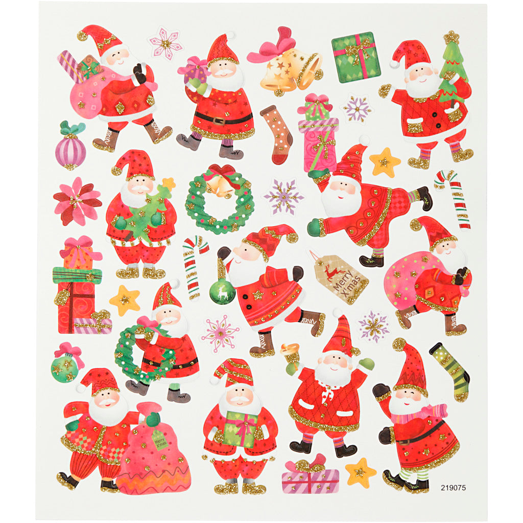Stickers, happy Father Christmas, sheet 15x16,5 cm, ca. 33 pc, 1 sheet