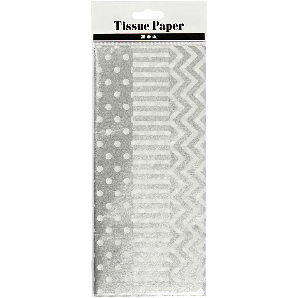 Seidenpapier, Blatt 50x70 cm, 17 g, Silber, 6 Bl./ 1 Pck [HOB-200893]