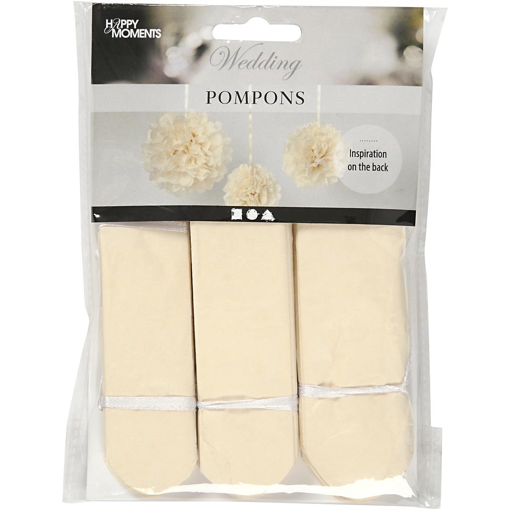Seidenpapier-Pompons, D 20+24+30 cm, 16 g, Naturweiß, 3 Stk/ 1 Pck [HOB-20472]