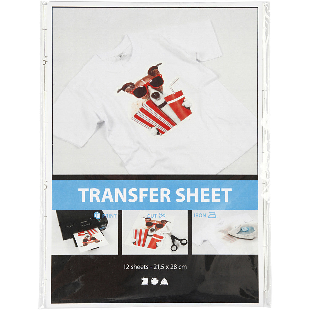 Transfer-Bügelfolie, Blatt 21,5x28 cm, für helle und dunkle Textilien, Weiß, 12 Bl./ 1 Pck [HOB-20701]