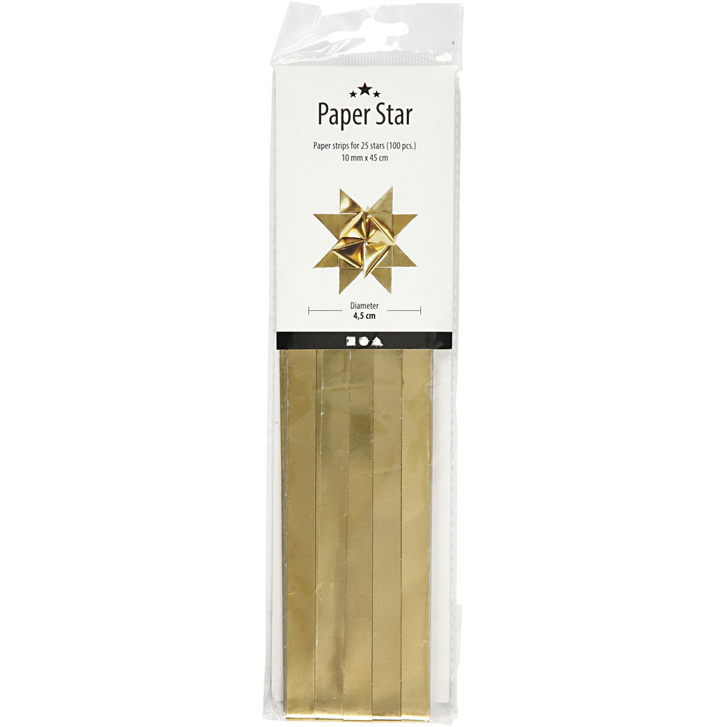 Papierstreifen für Sterne, L 45 cm, D 4,5 cm, B 10 mm, Gold, 100 Streifen/ 1 Pck [HOB-20713]