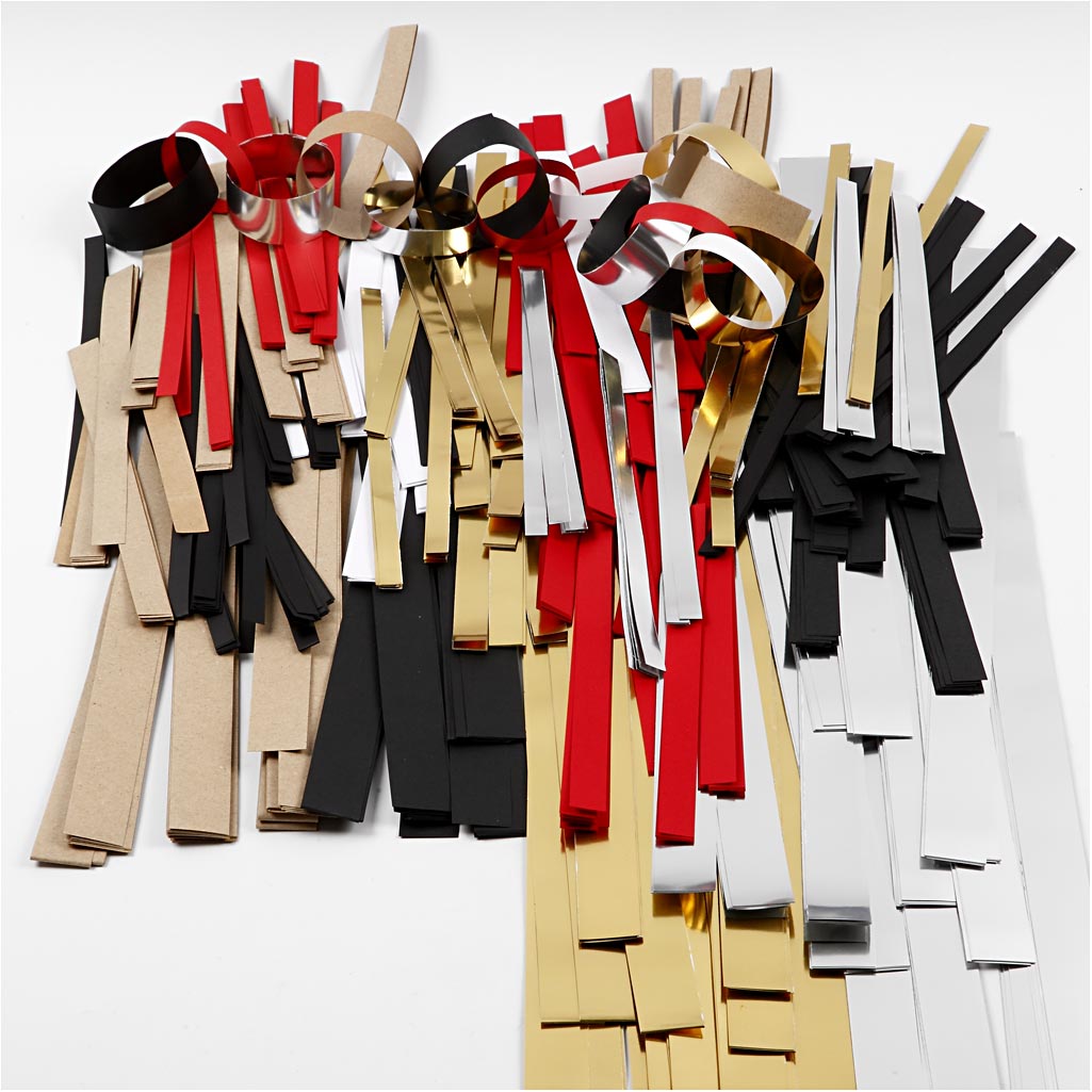 Papierstreifen für Sterne, L 44+78 cm, D 4,5+6,5+11,5 cm, B 10+15+25 mm, Inhalt kann variieren , Gold, Rot, Silber, Weiß, 5000 Streifen/ 1 Pck [HOB-20727]