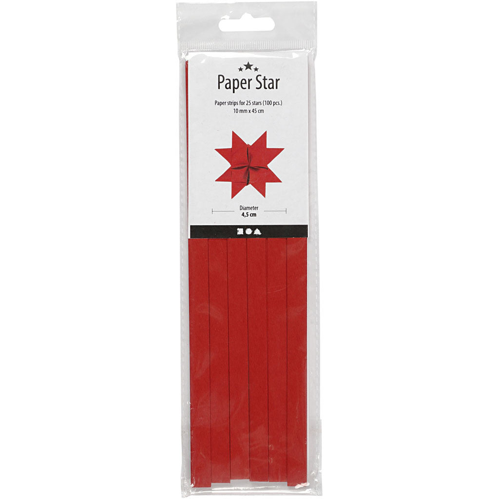 Papierstreifen für Sterne, L 45 cm, D 4,5 cm, B 10 mm, Rot, 100 Streifen/ 1 Pck [HOB-209320]