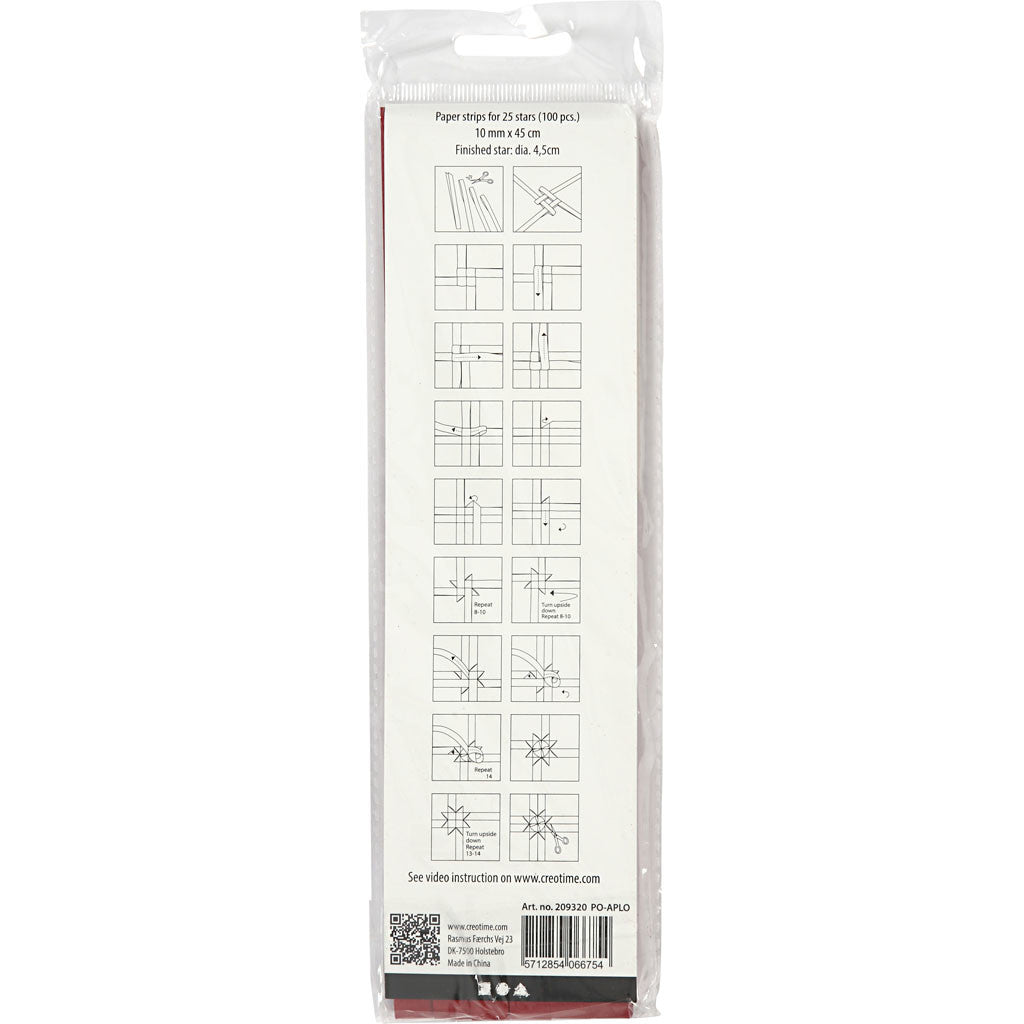 Papierstreifen für Sterne, L 45 cm, D 4,5 cm, B 10 mm, Rot, 100 Streifen/ 1 Pck [HOB-209320]