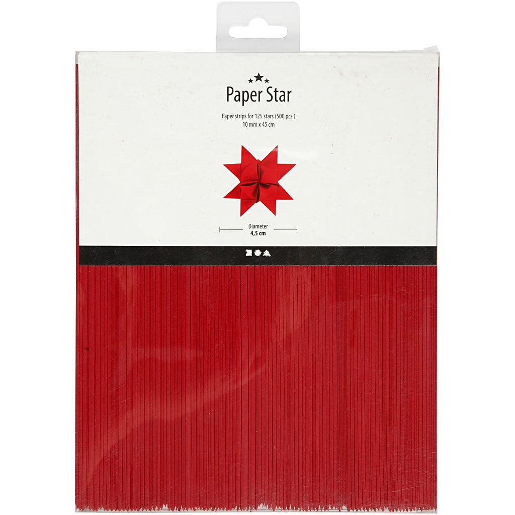 Papierstreifen für Sterne, L 45 cm, D 4,5 cm, B 10 mm, Rot, 500 Streifen/ 1 Pck [HOB-20932]