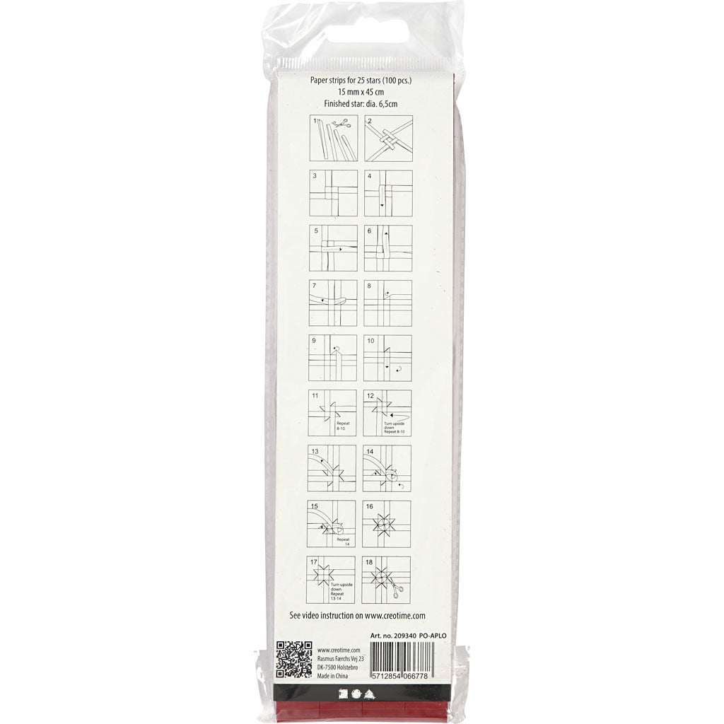 Papierstreifen für Sterne, L 45 cm, D 6,5 cm, B 15 mm, Rot, 100 Streifen/ 1 Pck [HOB-209340]