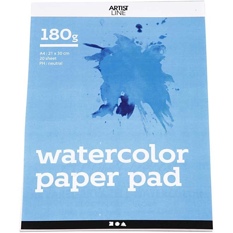Aquarellblock, A4, Blatt 210x297 mm, 180 g, Weiß, 20 Bl./ 1 Stk [HOB-22107]