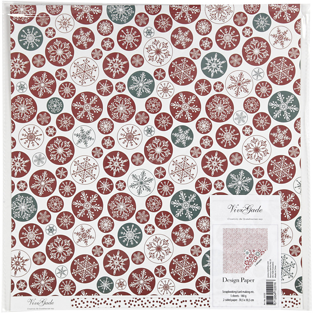 Design-Papier, Eiskristalle / Punkte, Blatt 30,5x30,5 cm, 180 g, 5 Bl./ 1 Pck [HOB-22522]