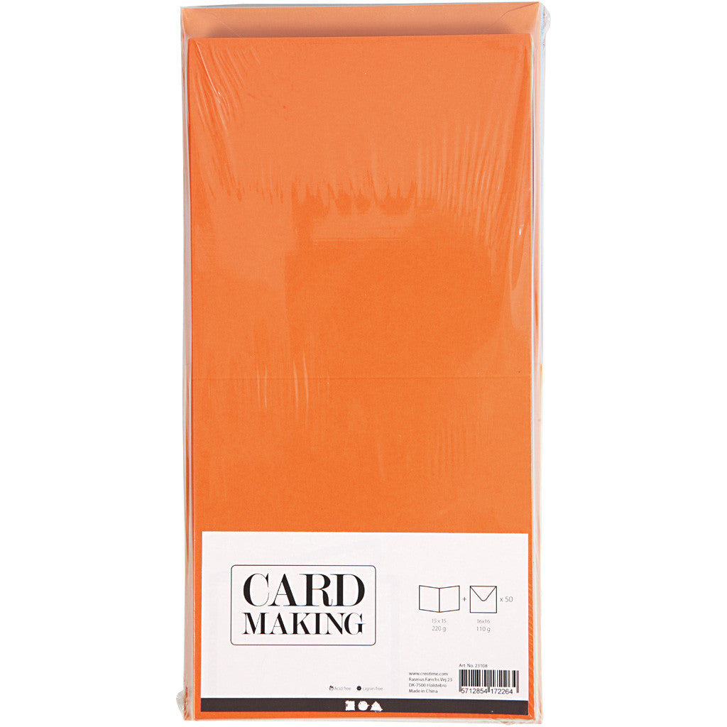 Karten & Kuverts, Kartengröße 15x15 cm, Umschlaggröße 16x16 cm, 110+220 g, Sortierte Farben, 50 Set/ 1 Pck [HOB-23108]