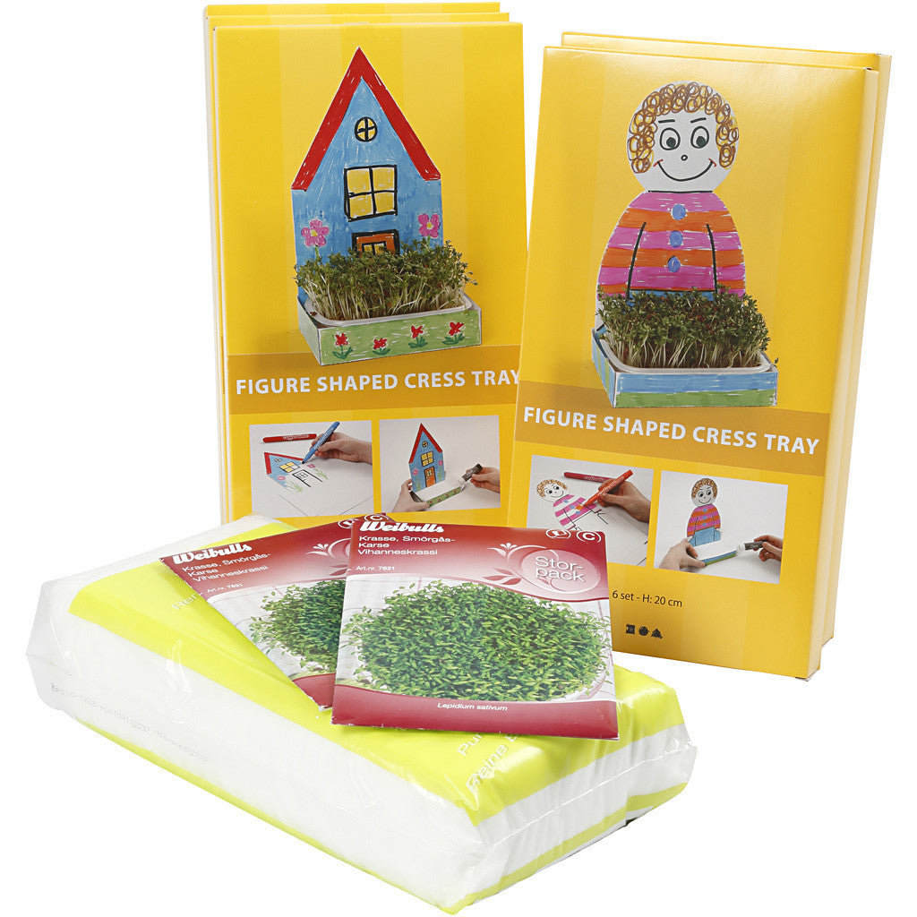 Figuren mit Kressetablett - Sortiment, H 20 cm, Weiß, 30 Set/ 1 Pck [HOB-23324]