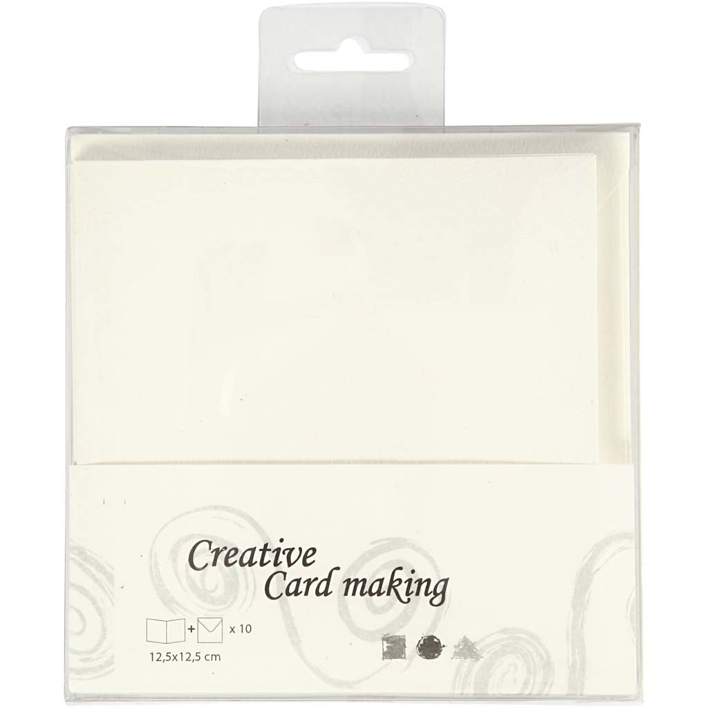 Karten & Kuverts, Kartengröße 12,5x12,5 cm, Umschlaggröße 13,5x13,5 cm, Naturweiß, 10 Set/ 1 Pck [HOB-23728]