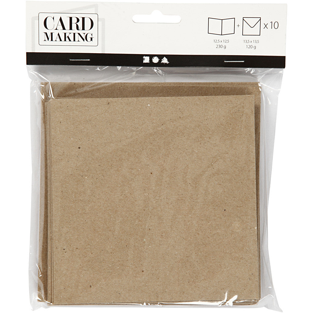 Karten & Kuverts, Kartengröße 12,5x12,5 cm, Umschlaggröße 13,5x13,5 cm, Natur, 10 Set/ 1 Pck [HOB-23732]