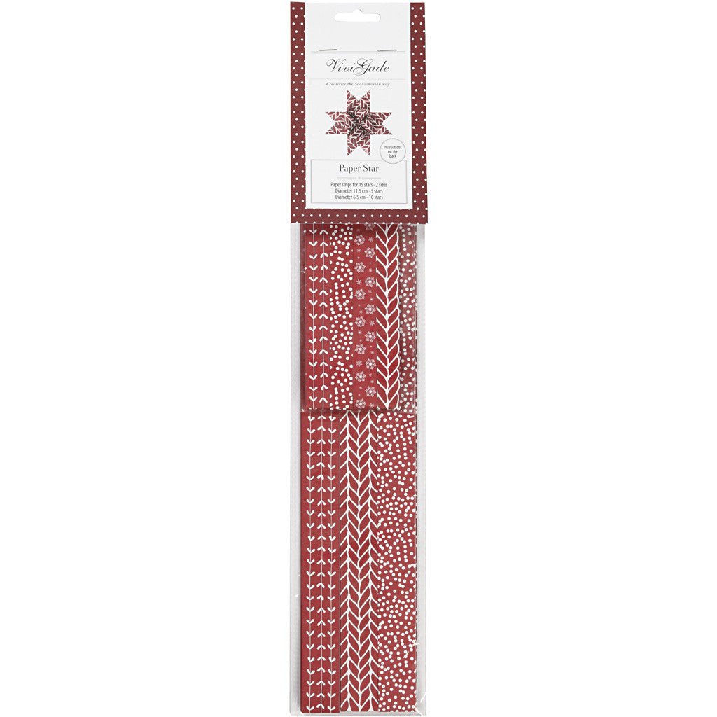 Papierstreifen für Fröbelsterne, L 44+78 cm, B 15+25 mm, D 6,5+11,5 cm, Rot, Weiß, 60 Streifen/ 1 Pck [HOB-24353]