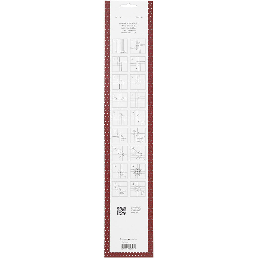 Papierstreifen für Fröbelsterne, L 44+78 cm, B 15+25 mm, D 6,5+11,5 cm, Rot, Weiß, 60 Streifen/ 1 Pck [HOB-24353]