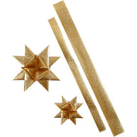 Papierstreifen für Sterne, L 86+100 cm, B 25+40 mm, D 11,5+18,5 cm, Gold mit Glitter, 16 Streifen/ 1 Pck [HOB-24356]