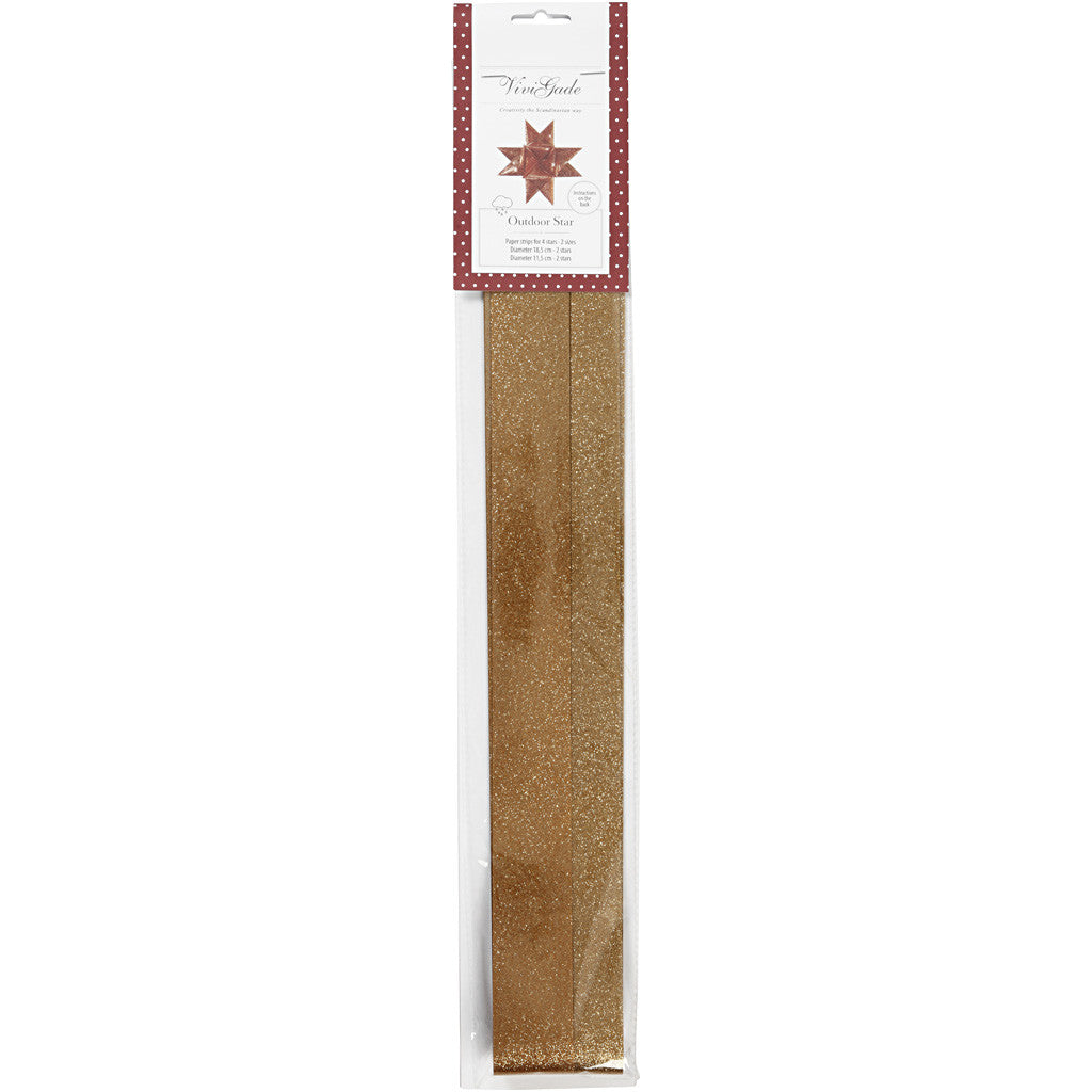 Papierstreifen für Sterne, L 86+100 cm, B 25+40 mm, D 11,5+18,5 cm, Gold mit Glitter, 16 Streifen/ 1 Pck [HOB-24356]