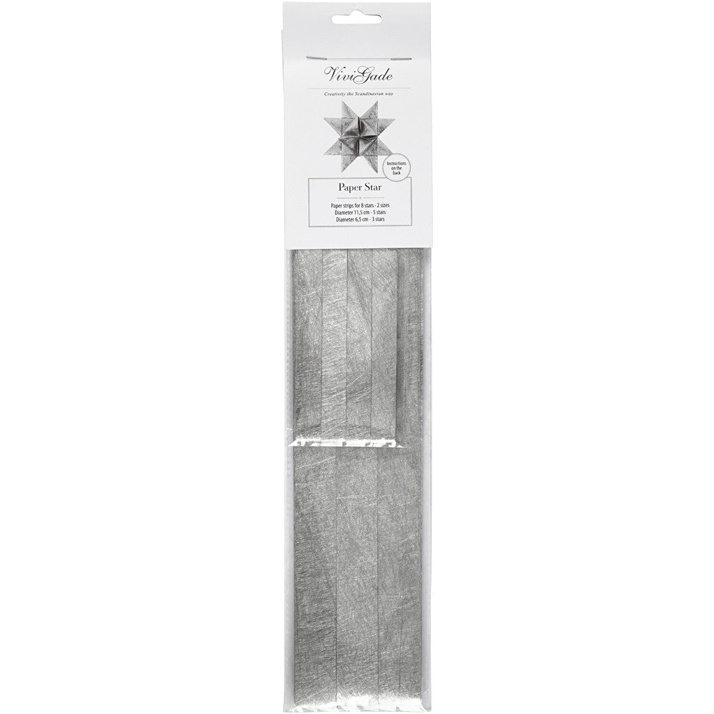 Papierstreifen für Flechtsterne, L 44+78 cm, D 6,5+11,5 cm, B 15+25 mm, Silber, 32 Streifen/ 1 Pck [HOB-24394]