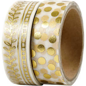 Washi Tape, Girlanden und Punkte, B 15 mm, Gold, 2x4 m/ 1 Pck [HOB-24796]