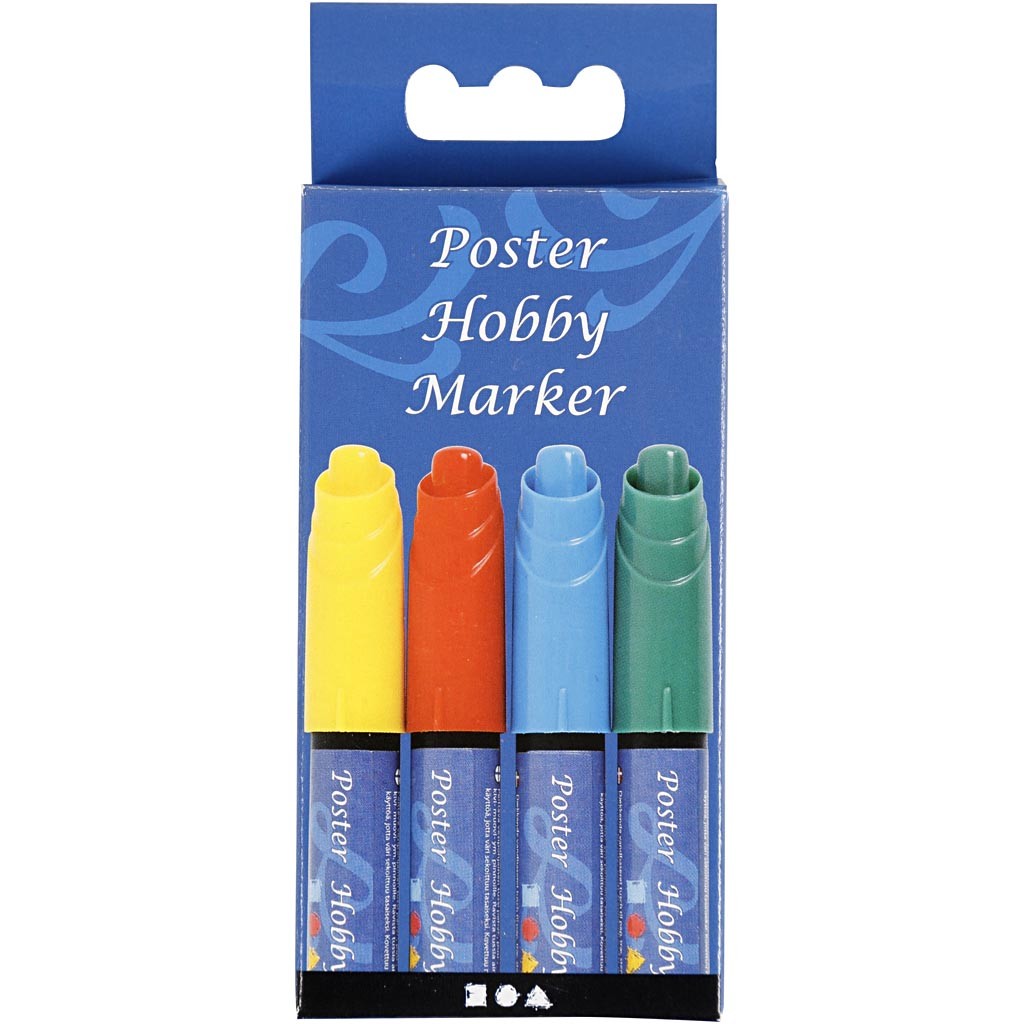 Poster Hobby Marker, Strichstärke 3 mm, Blau, Grün, Rot, Gelb, 4 Stk/ 1 Pck [HOB-25048]